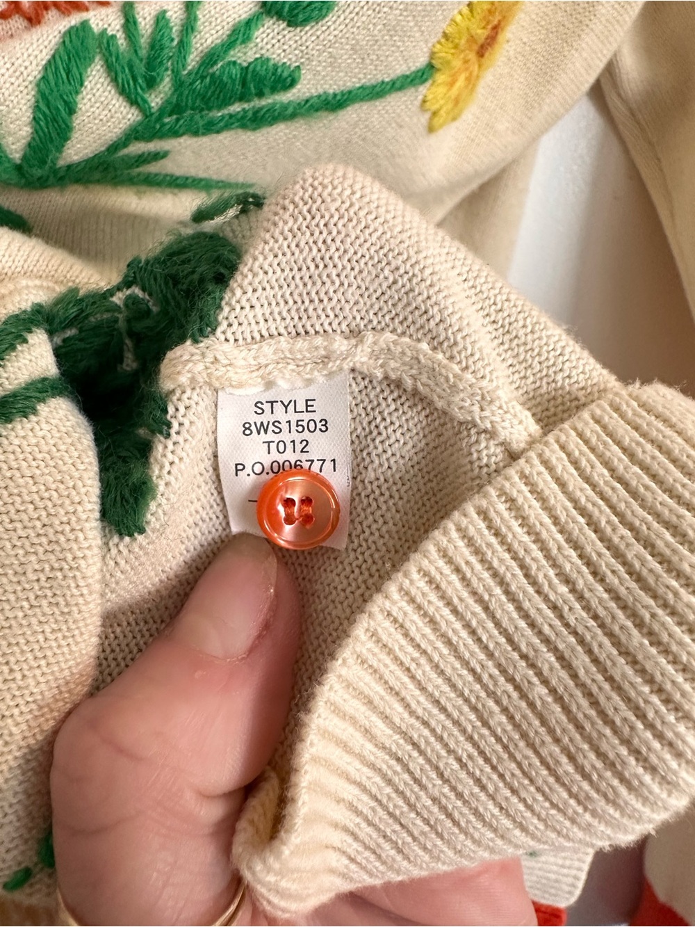 Vintage Lucky Brand Cream V-Neck Cardigan w/ Orange Trim & Floral Embroidery - Picture 16 of 16